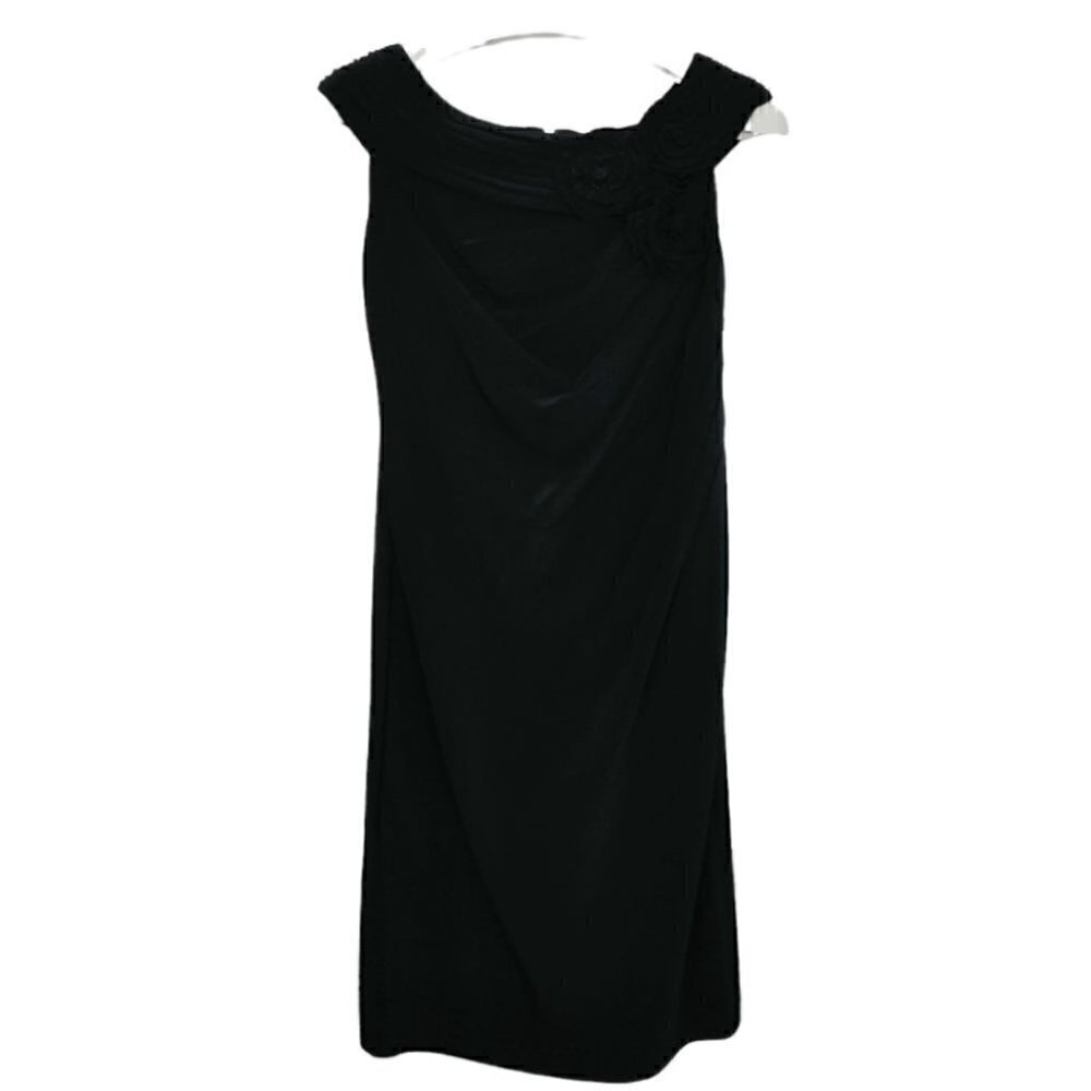 ADRIANNA PAPELL Black off shoulder pleated cocktail dress